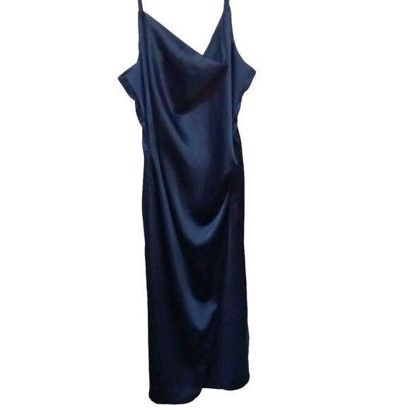 Lulus Navy Blue Spaghetti Strap Slip Maxi Dress XL Sexy Slit Wimsigoth Festival - Picture 4 of 10